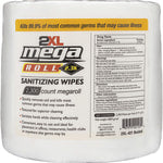 2XL Mega Roll Sanitizing Wipes, 6in x 7-3/4in, Unscented, White, Roll Of 2,300 Wipes