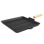 Gibson General Store Addlestone Preseasoned Cast-Iron Grill Pan With Foldable Wooden Handle, 14in, Black