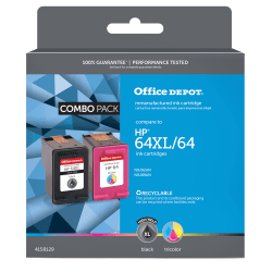 Office Depot Brand Remanufactured High-Yield Black/Standard Yield Tri-Color Ink Cartridge Replacement For HP 64XL/64, OD64XL64CP