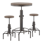 LumiSource Hydra Industrial Table With 2 Stools, Antique Metal/Brown Bamboo