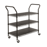 Safco Wire Utility Cart, 3 Shelves, 40 1/2inH x 43 3/4inW x 19 1/4inD, Black