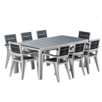 Inval Madeira 9-Piece Indoor And Outdoor 8-Seat Rectangular Table And 8 Arm Chair Set, 29inH x 35inW x 70inD, Gray/Slate