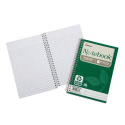 SKILCRAFT Spiral Notebook, 5in x 7-1/2in, 1 Subject, College Rule, 80 Sheets, 100% Recycled, Green, Pack of 6