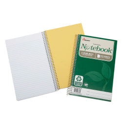 SKILCRAFT Spiral Notebook, 6in x 9-1/2in, 3 Subject, College Rule, 150 Sheets, 100% Recycled, Green, Pack of 3