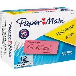 Paper Mate Pink Pearl Erasers, Large, Box Of 12