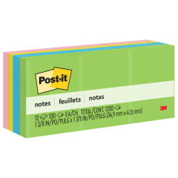 Post-it Notes, 1 3/8 in x 1 7/8 in, 12 Pads, 100 Sheets/Pad, Clean Removal, Floral Fantasy Collection