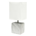 Simple Designs Petite Marbled Ceramic Table Lamp, 11-13/16inH, White Base/White Shade