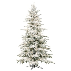 Fraser Hill Farm 7 1/2in Mountain Pine Flocked Artificial Christmas Tree With Smart String Lighting, White/Black