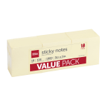 Office Depot Brand Sticky Notes Value Pack, 3in x 3in, Yellow, 100 Sheets Per Pad, Pack Of 18 Pads