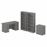 Bush Business Furniture Saratoga 66inW Executive Computer Desk With File Cabinet And 5-Shelf Bookcase Set, Modern Gray, Standard Delivery