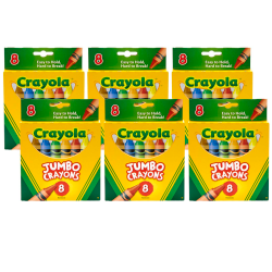 Crayola Jumbo Crayons, 5in, Assorted Colors, 8 Crayons Per Box, Set Of 6 Boxes