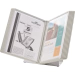 Durable Desk Reference System With 10 Display Sleeves, 8 1/2in x 11in, Gray