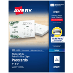 Avery Printable Postcards With Sure Feed Technology, 4in x 6in, Matte White, 100 Blank Postcards