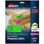 Avery Neon Shipping Labels With Sure Feed, 5978, Rectangle, 2inx4in, Assorted Neon Colors, Pack Of 150