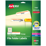 Avery TrueBlock Permanent Inkjet/Laser File Folder Labels, 5166, 9/16in x 3 7/16in, Orange, Box Of 750