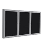 Ghent 3 Door Enclosed Fabric Bulletin Board, Satin Aluminum Frame, 48inH x 72inW, Black