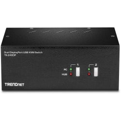 TRENDnet 2-Port Dual Monitor DisplayPort KVM Switch With Audio, 2-Port USB 2.0 Hub, 4K UHD Resolutions Up To 3840 x 2160, Connect Two DisplayPort Monitors, Dual Monitor KVM Switch, Black, TK-240DP - 2-Port Dual Monitor Display Port KVM Switch