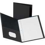 Business Source Leatherette Storage Pockets Fastener Folders, 8 1/2in x 11in, Letter Size, Black, Box Of 25 Folders