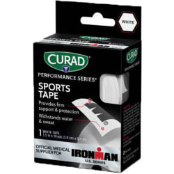 CURAD IRONMAN Performance Series Sports Tape, 1-1/2in x 10 Yd, White, Pack Of 24 Rolls