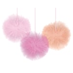 Amscan Oh Baby Girl Deluxe Fluffy Decorations, 12in x 12in, Pink, Pack Of 3 Decorations