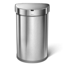 simplehuman Semi-Round Sensor Stainless-Steel Trash Can With Liner Pocket, 12 Gallons, 25-1/4inH x 15-7/16inW x 12-13/16inD, Brushed Stainless Steel