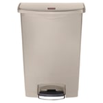 Rubbermaid Slim Jim Step-On Resin Front Step Wastebasket, 24 Gallons, Beige