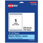 Avery Permanent Labels With Sure Feed, 94108-WMP250, Square, 8in x 8in, White, Pack Of 250