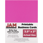 JAM Paper Printable Business Cards, 3 1/2in x 2in, Fuchsia, 10 Cards Per Sheet, Pack Of 10 Sheets