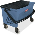 Rubbermaid Commercial Finish Mop Bucket w/ Wringer - Hinged Lid, Ergonomic Design, Handle - 16.2in x 26.2in - Blue - 1 / Carton