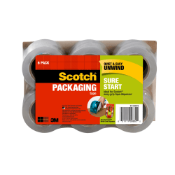 Scotch Sure Start Shipping Tape, 1.5in Core, 1-7/8in x 25 Yd., Pack Of 6 Tapes