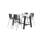 KFI Studios Midtown Bistro Table With 4 Stacking Chairs, 41inH x 36inW x 72inD, Designer White/Brownstone