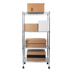 Mind Reader Alloy Collection Metal Adjustable 4-Tier Industrial Storage Shelves with Wheels, 49-1/2inH x 13-1/2inW x 23-1/4inL, Silver