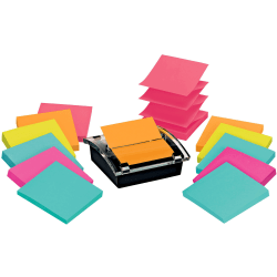 Post-it Super Sticky Pop Up Notes with Black Dispenser, 3 in x 3 in, 12 Pads, 90 Sheets/Pad, 2x the Sticking Power, Assorted Colors