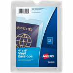 Avery Vinyl File Envelopes, Passport Holder, Holds Up To 30 Sheets, 4in x 6in, Clear, 10 Vinyl Envelopes