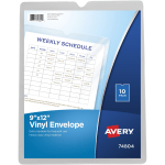 Avery File Envelopes, Travel Document Organizer, Holds Up To 60 Sheets, 9in x 12in, Clear, 10 Vinyl Envelopes