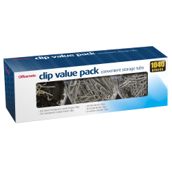 Officemate Clip Value Pack, 1in, 10 Sheet Capacity, Assorted, Pack Of 1,040