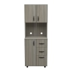 Inval Storage Cabinet With Microwave Stand, 66-1/8inH x 24inW x 15-7/16inD, Smoke Oak