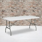 Flash Furniture Bi-Fold Plastic Folding Table, 29inH x 30inW x 72inD, Granite White