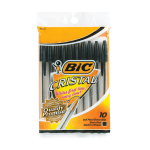 BIC Cristal Ball Pens, Medium Point, Translucent Barrel, Black Ink, Pack Of 10 Pens