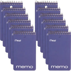 Mead Wirebound Memo Book - 60 Sheets - 120 Pages - Wire Bound - College Ruled - 3in x 5in - White Paper - Assorted Cover - Cardboard Cover - Stiff-back, Hole-punched - 12 / Pack