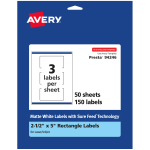 Avery Permanent Labels With Sure Feed, 94246-WMP50, Rectangle, 2-1/2in x 5in, White, Pack Of 150