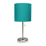 Creekwood Home Oslo USB Port Metal Table Lamp, 19-1/2inH, Teal Shade/Brushed Steel Base