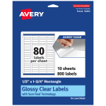 Avery Glossy Permanent Labels With Sure Feed, 94203-CGF10, Rectangle, 1/2in x 1-3/4in, Clear, Pack Of 800