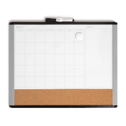 U Brands Magnetic MOD 3-In-1 Magnetic Dry-Erase Calendar Board, Painted Steel, 20in x 16in, Black/Gray Plastic Frame