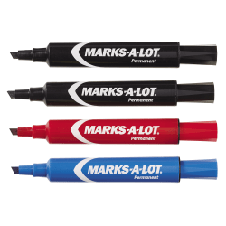 Avery Regular Desk Style Permanent Markers, Chisel Point, Black/Blue/Red Inks, Pack Of 4