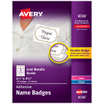 Avery Adhesive Name Badges, Metallic Borders, 2 1/3in x 3 3/8in, White, Pack Of 120 Badges