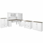 Bush Furniture Fairview 60inW L-Shaped Desk With Hutch, Bookcase, Storage And File Cabinets, Shiplap Gray/Pure White, Standard Delivery