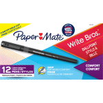 Paper Mate Write Bros Grip Ballpoint Pens, Medium Point, 1.0 mm, Black Barrel, Black Ink, Pack Of 12 Pens