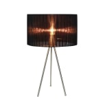 Simple Designs Tripod Table Lamp with Pleated Silk Sheer Shade, 19.69inH, Brushed Nickel/Black