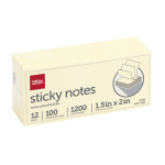 Office Depot Brand Sticky Notes, 1-1/2in x 2in, Yellow, 100 Sheets Per Pad, Pack Of 12 Pads